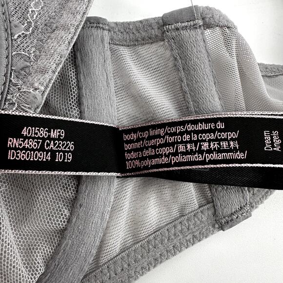 Victoria's Secret Unlined Balconette Bra Dream Angels Lace Underwire Silver 32B - Picture 3 of 6